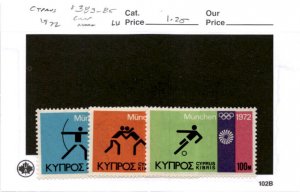 Cyprus, Postage Stamp, #383-385 Mint LH, 1972 Olympics (AB)
