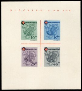 Germany, French Zone - Rhine Palatinate #6NB6a Cat$82.50, 1949 Red Cross souv...