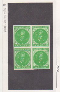 Confederate States CSA # 14 Reprint, Light Green 2c Block of 4 MNH