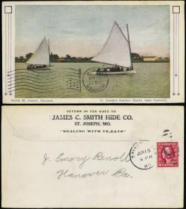 Sailing Boats St. Joseph, MO 6/15/1912 to Hanover, PA Stunning Cvr - Stuart Katz