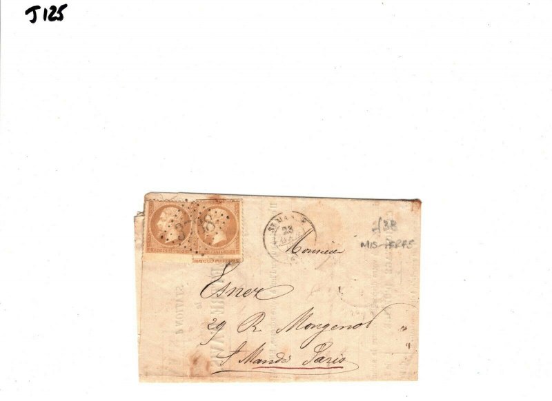 FRANCE Cover CLASSIC 10c Napoleon MIS-PERF VARIETIES *3738* Numeral 1860s GJ125