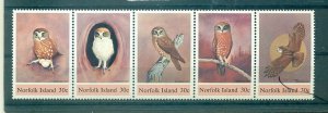 Norfolk Is. - Sc# 343. 1984 Owls. MNH Strip. Cat. $6.00.