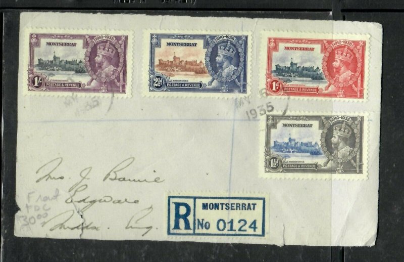 MONTSERRAT (P3005B) 1935  KGV SILVER JUBILEE SET ON REG COVER TO ENGLAND FRONT O