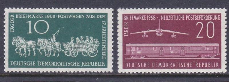 Germany DDR 408-09 MNH 1958 Stamp Day - Post Wagon - Mail Train & Plane Set VF