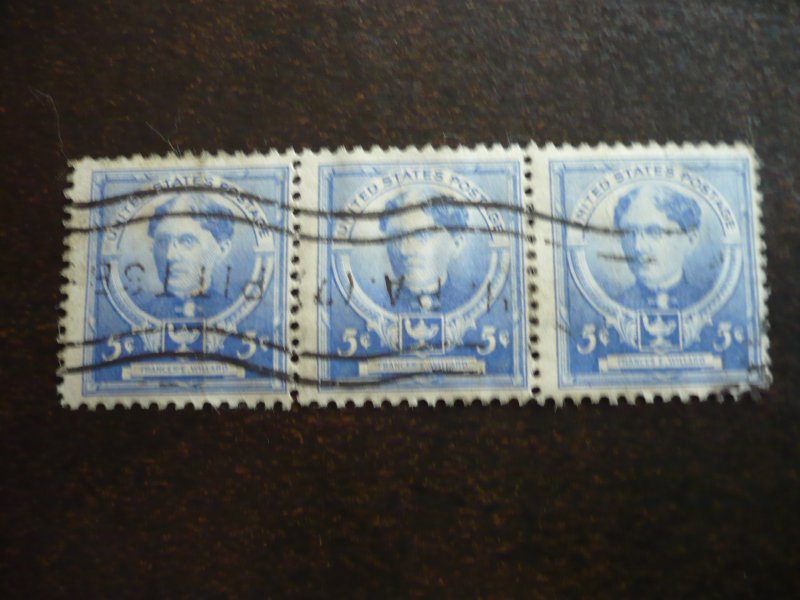 Stamps - USA - Scott# 872 - Used Strip of 3 Stamps