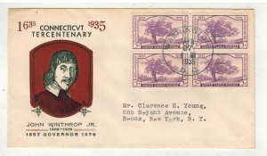 1935 CONNECTICUT TERCENTENARY 772 BLOCK OF 4 D.C. BULLSEYE