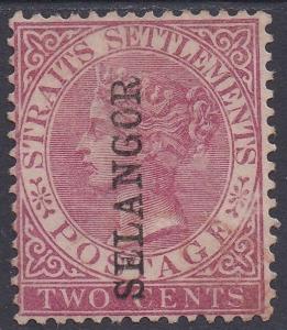 SELANGOR 1885 QV 2C OVERPRINTED VERTICAL SG TYPE 30 NO GUM 