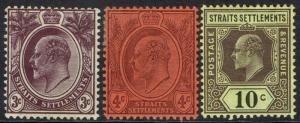 STRAITS SETTLEMENTS 1904 KEVII 3C 4C AND 10C WMK MULTI CROWN CA