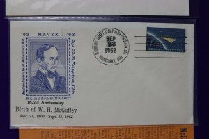 MAVEX Youngstown OH 1962 Birth of WH McGuffey Philatelic Expo show Cachet Cover