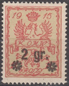 Poland Warsaw Town Post K.O.M.W.  1916 10 Groszy with 2 Gr overprint MH