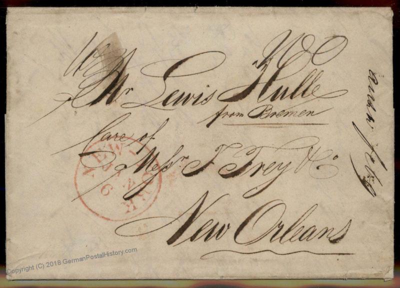 England Britain 1838 New Orleans NYC USA Transatlantic Stampless Cover 77682