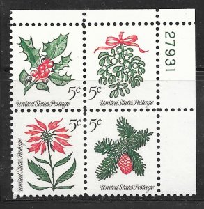 USA 1254-57: 5c Holly, Mistletoe, Pointsettia, Conifer, MNH, VF