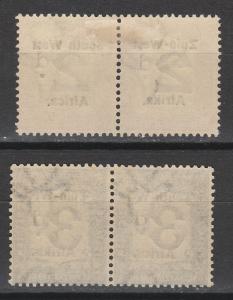 SOUTH WEST AFRICA 1923 POSTAGE DUE 2D AND 3D PAIRS SETTING II 10MM SPACING