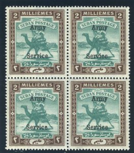 Sudan 1906 Army Service 2m green & brown block of 4 superb MNH. SG A7. Sc MO6.