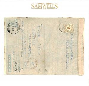 CEYLON Cover MALAYA 8c POSTAGE DUE Sitiawan TAXE 7c KGVI Air Letter 1955 MS4327