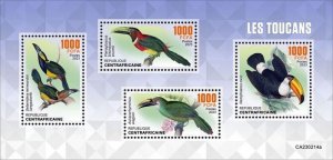Central Africa - 2023 Toucan Birds, Toucanet, Toco - 4 Stamp Sheet - CA230214a
