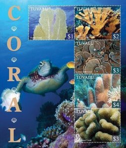 Tuvalu 2021 - Marine Life Coral Reefs Turtle - Sheet of 5 Stamps - MNH