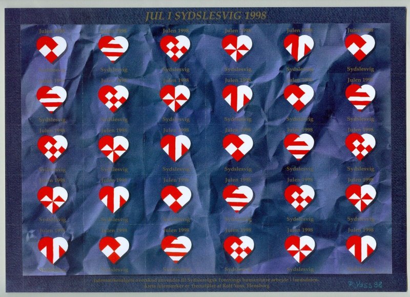 Denmark. 1998 Southslesvig Christmas Sheet MNH Folded. Craft. Paper Heart's