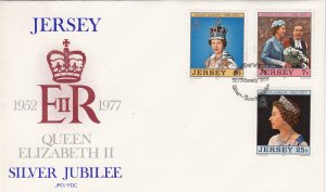 Jersey 1977,  Silver Jubilee, set of 3,  on FDC