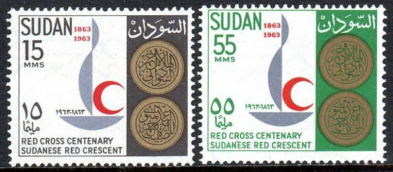 Sudan 162-163, MNH. Intl. Red Cross Cent. Emblem and Medals, 1963