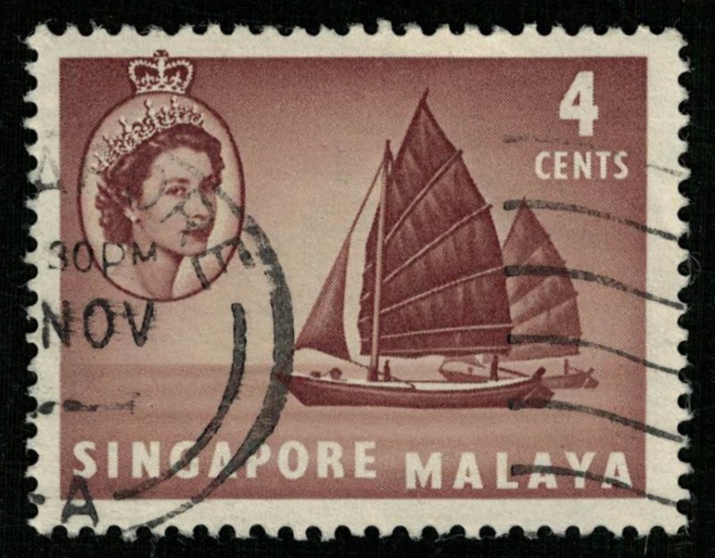 Queen, 4 Cents, Singapore, Malaya (T-5401)