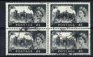 GB 1958 Castles 1st De La Rue £1 very fine used cds block of 4