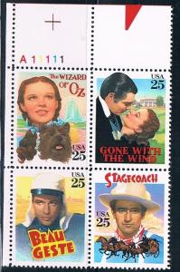 USA 2445-2448, 25c Classic films, setenant plate block of...