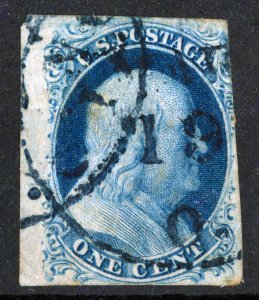 US- STAMP, 1851, Benjamin Franklin 1c, blue, used