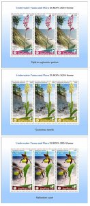 Estonia Finland Lithuania 2024 Orchids Europa BeePost set of 3 sheetlets MNH