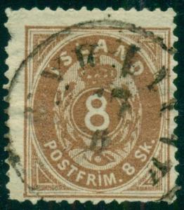 ICELAND #3, 8sk BROWN USED, SHORT PERF & SMALL THIN, STILL SCARCE, SCOTT $1500