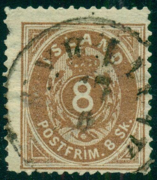 ICELAND #3, 8sk BROWN USED, SHORT PERF & SMALL THIN, STILL SCARCE, SCOTT $1500