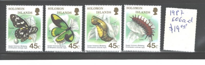 SOLOMON ISLAND 1987 BUTTERFLY #606 a-d SINGLES MNH SET COMPLETE