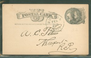 US UX7 Postal card - Boston 11 in a circle Feb 24, 1882