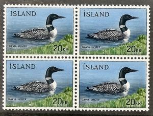 Iceland 388 MNH 1967 Common Loon Bird in Block of 4 CV $26.