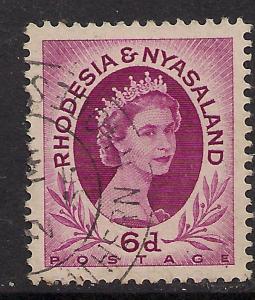 Rhodesia Nyasaland QE2 1954 - 56  6d used stamp SG 7 ( E23 )