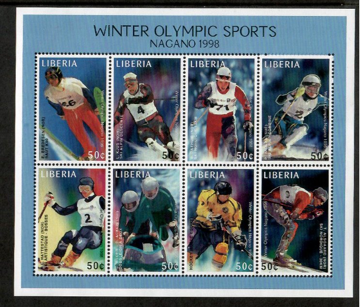 Liberia 1997 - Winter Olympic Sports - Sheet of 8 Stamps - Scott #1261 - MNH