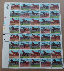 SCOTT 2155-58 1985 22 CENT HORSES ISSUE MINT SHEET NH OG VF CAT $44