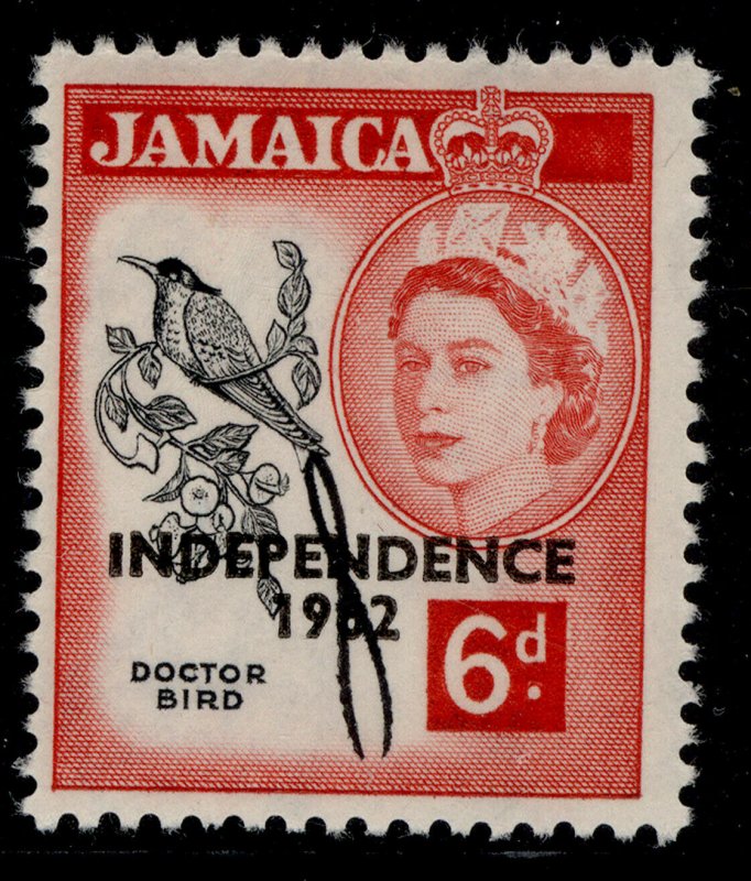 JAMAICA QEII SG186, 6d black & deep rose-red, NH MINT.