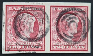 U.S. Used #368 2c Lincoln Imperf Pair, XF. Target Cancels. Gem! Scott: $45.00