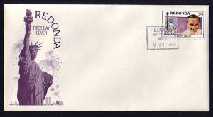 Redonda-Antigua, 1986 issue. Singer Al Jolson issue on a First day cover.