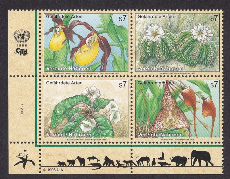 United Nations Vienna  #196-199a  MNH  1996 endangered species block of 4