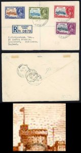 Gambia SG144a 1935 Silver Jubilee 3d Extra Flagstaff on Cover