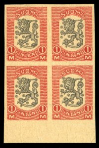 Finland #117P, 1918 1m red and gray, imperf. plate proof on yellowish paper, ...