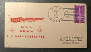 1939 USS Wilson US Navy Destroyer Cachet Cover at Balboa Canal to Chicago, IL