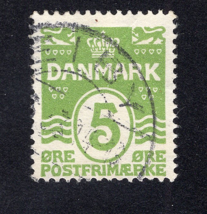 Denmark 1930 5o light green, Scott 90 used, value = 40c