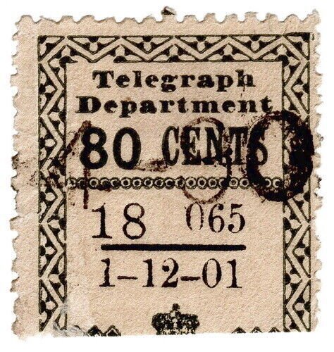 (I.B) Ceylon Telegraphs : Provisional 80c (1901)