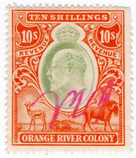 (I.B) Orange River Colony Revenue : Duty Stamp 10/-