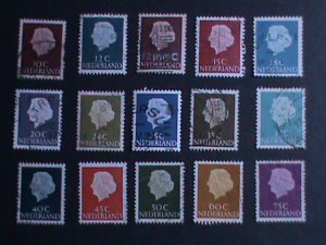 NETHERLANDS-1953-SC# 344//358 QUEEN JULIANA SET OF 15  USED VF 70 YEARS OLD