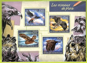 A0267 - CENTRAL AFRICA - MISSPERF 2014  stamp SHEET:  BIRDS of PREY Owls Eagles