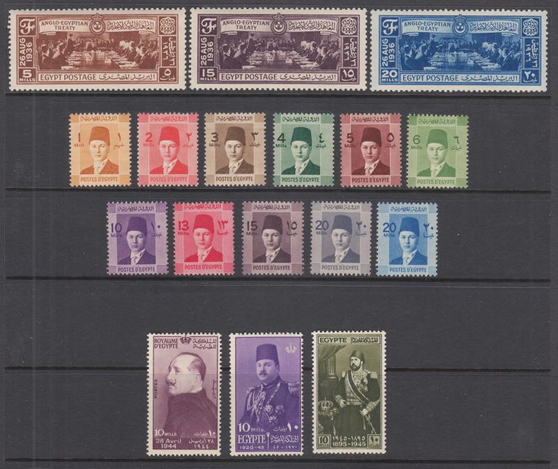 Egypt Sc 203//253 MNH. 1937-50 issues, 5 complete sets, fresh, bright